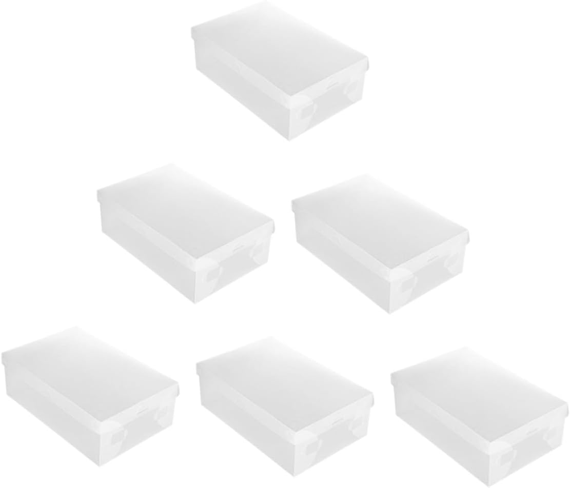 SEWACC 6pcs Large Flip-top Shoe Boxes 33x20x12cm White Plastic Dustproof Shoe Storage Containers for Home Closet Organization