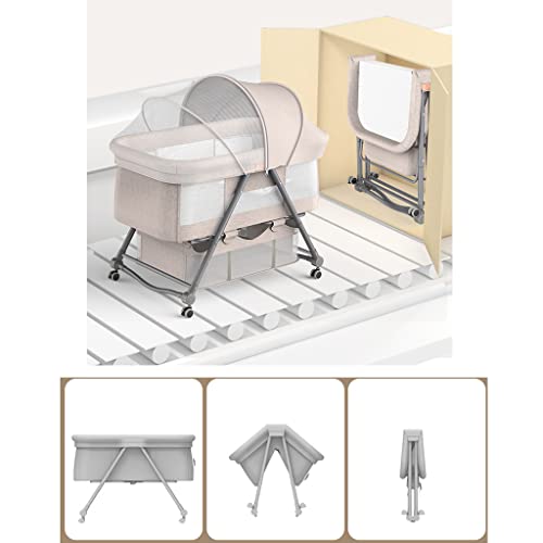 Yczhd Bedside Bassinet For Baby, Easy Folding Portable Crib With Storage Basket Bedside Sleeper With Wheel With Mosquito Nets Large Storage Bag For Infant/Baby/Newborn(Size:grey) #TOP5