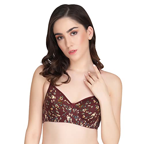 Image of Women Padded Printed Bra - Made of Pure Cotton Full Coverage Non Wired Seamless Pushup Soft Cup for T-Shirt Saree Dress Sports Garment for Daily Use Everyday Black