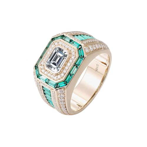 FYBIOD 10K 14K 18K Gold Men's Emerald Cut Moissanite Engagement Ring Luxury Design Moissanite Wedding Anniversary Ring for Men Husband Size 4-16