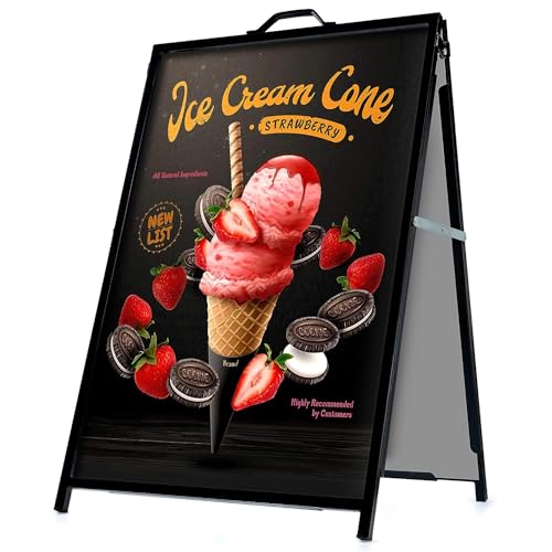 flybold A-Frame Sidewalk Sign Board Curb Sign 24x36 inch Slide in Double Sided Display Foldable and Portable with Carry Handle & 2 Plastic Boards Weather Resistant Does Not Fall with Winds Color Black