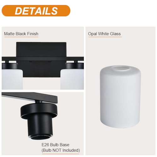 Image of 6-Light Bathroom Vanity Light with Milky White Frosted Glass,Matte Black Modern Bathroom Wall Mounter Light Fixtures Over Mirror for Living Room