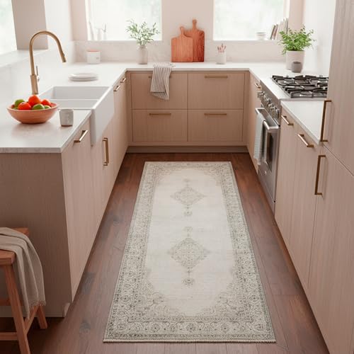 Kelim Vintage Teppich Wohnzimmer Sand 80 X 145 cm - Moderner Kurzflor Teppich - Super Soft