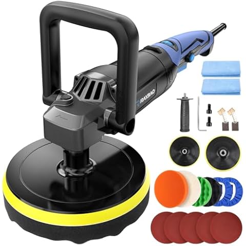 RAYBAO Buffer Polisher, Rotary Buffer 1200W, Car Buffing Kit with Speed 1600-3500RPM, 6inch/7inch Backing Plate, Buffer Polisher for Car Detailing Cover