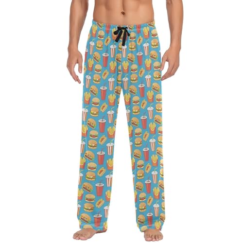 Men's Burgers Pajama Pants with Pockets - Straight Fit Cotton Sleep Bottoms for Lounge & Nightwear#1512