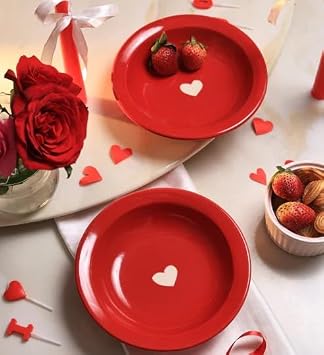 Multicolor Ceramic serveware set: Craftribal Handpainted Ceramic 'Red Heart' Pasta Plates (7 Inches),Pack of 2