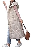 ORANDESIGNE Daunenweste Damen Winter Weste Lang ärmellos Daunen Unifarben Warme Weste Jacke Daunenmantel Weibliche Oberbekleidung Für Reisen Dicker Slim Zip Gilet Mädchen B Beige XL