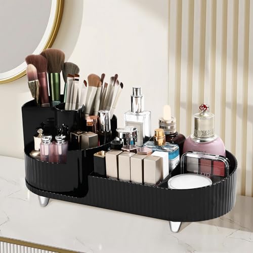 Organizador de maquillaje acrílico giratorio, almacenamiento transparente para pinceles, tocador, baño y dormitorio, organizador de maquillaje redondo con cajones