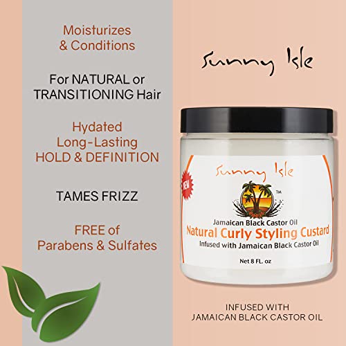 Sunny Isle Jamaican Black Castor Oil Curly Styling Custard 8Oz | Moisturizing & Defining | Curl Gel For Wavy, Naturally Curly, Twist-Out Styles And Transitioning Hair #TOP3