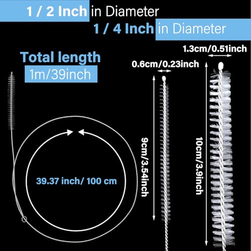 Gjinxi 4 Stück Schlauchbürste 100cm Extra Lange Reinigungsbürste Nylon Milchschlauchbürste Dünn Flaschenbürste Bürste Rohrbürste für Strohhalmrohr,Schlauch,Flaschen,Kühlschrankablauf Strohhalm Bürste