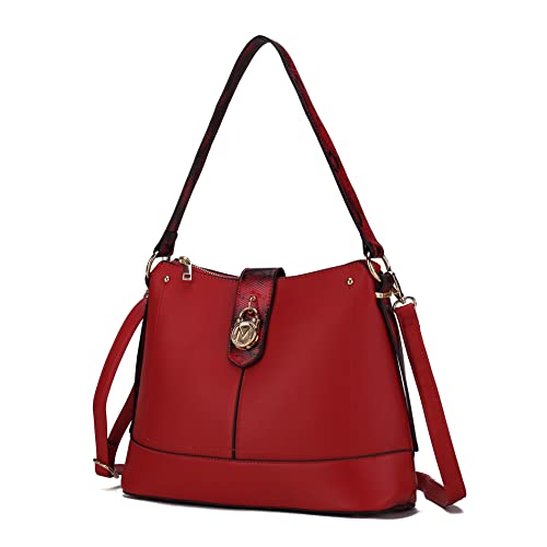 Image of MKF Collection Shoulder Bag for Women, Vegan Leather and Faux Snake Trim, Fashion Hobo Handbag Messenger Purse