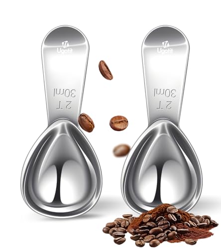 Ugotit Coffee Scoop for Ground Coffee, 2 Tablespoon Measuring Scoop, Stainless Steel Coffee Scoop Heavy-Duty Short Handle Fits Canisters for Coffee Beans, Protein Powder, Espresso (2 Pack)