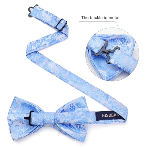 Image of HISDERN Bow Ties for Men Paisley Floral Pre-tied Bowtie Pocket Square Set Men's Formal Bow Ties Wedding Party