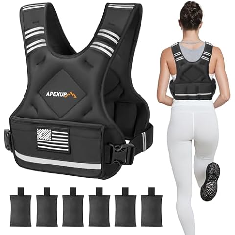 APEXUP Adjustable Weighted Vest, 4-10lb/12-18lb/20-32lb Vest with 6 Ironsand Weights and Large Pocket, Weight Vest for Men Women Strength Training, Running, Walking (12-18lb, Black) Cover