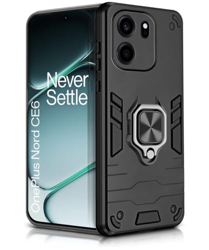 Image of WOW IMAGINE Shock Proof Back Case Mobile Cover for 1+ OnePlus Nord CE 6 5G | Back Cover Case (Tough Armor | Hybrid PC + TPU | Ring Holder & in-Built Kickstand | Black)