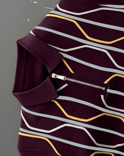 Image of AUSK Men's Premium Striped Polo T Shirt || Geometric Print Half Sleeve Summerwear Casual Mens T Shirt