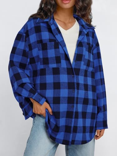 Image of Trendy Queen Women Flannel Shirts Plaid Tops Button Down Shackets | Fall Winter Jackets, Cute Tops, Long Sleeve Shirt, Button Down Casual Coats