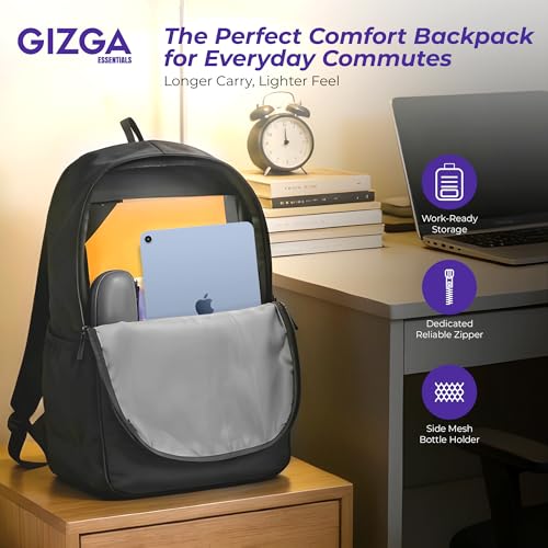 Image of Gizga Essentials 15L Laptop Backpack Fits Upto 16 inch Laptops for Men & Women| Padded Shoulder Straps, Multi-Compartments, Mesh Back, Bottle Holder, Premium Inner Lining| Travel Bag College Office