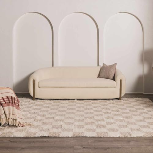 Image of Hauteloom Marshmallow Modern Checkered Shag Area Rug - High Pile Fluffy Shaggy Carpet for Kids Room, Nursery, Living Room, Bedroom - Beige, Cream, White - 6'7 inch X 9'6 inch (6x9)