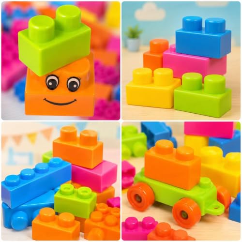 Image of FunBlast Building Blocks - Blocks for Kids with Wheel, Learning & Educational Toy Set for Girls, Boys, Kids, Bag Packing, Best Gift Toy (Set of 46 Pcs)
