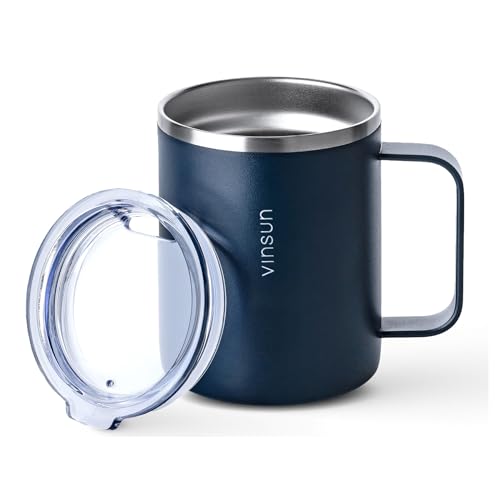 VINSUN Thermobecher mit Henkel 350ml - Deckel mit Trinköffnung - Edelstahl Kaffeebecher, doppelwandâ€¦ – Miniatur