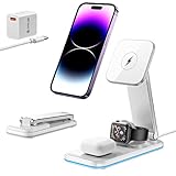 ♦ Base de carga inalámbrica 3 en 1: La estación de carga Mag-Safe de 22,5 W puede cargar el iPhone, iWatch y AirPods al mismo tiempo sin afectar a la otra velocidad de carga. Ofrece hasta 15 W de velocidad de carga inalámbrica para iPhone 14/13/12 Serie Pro/Pro Max/Plus. iWatch SE2/8/7/6/SE/5/4/3/2 (no se aplica a otros relojes) tiene 2,5 W y los AirPods 2/3 Pro 1/2 y otros auriculares admiten carga inalámbrica de 5 W. Ahorra espacio y limpia el escritorio. Cargador de iPhone.
