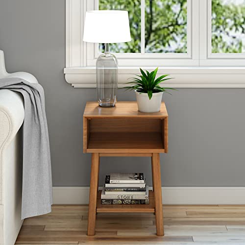 Plank+Beam Wooden Side Table with Cubby Storage Shelf, Mid Century Modern End Tables for Living Room, Small Solid Wood Nightstand, Bedside Tables, Bedroom Furniture, Pecan by Plank+Beam - Image 2