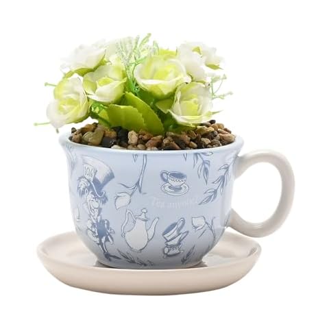 Disney Alice In Wonderland Teacup Planter With Faux Plant Cover