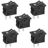 Heschen Wippschalter, rechteckig, schwarz, ON-OFF SPST 2 Positionen 2 Klemmen 6A 250VAC / 125VAC UL VDE 5 Pack