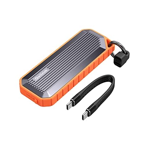 Qwiizlab Rugged M.2 SATA NVMe SSD Enclosure, USB 3.2 Type-C 10Gbps up to 8TB, Shock/Dust/Water Resistant, Fits 2280/2260/2242/2230 M-Key/B+M Key (Orange), SSD Not Included Cover