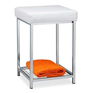 Relaxdays, weiß Hocker gepolstert, Kleiner Sitzhocker, Quadratisch, Polsterhocker mit Ablage, Badhocker, HBT 47x33x33cm