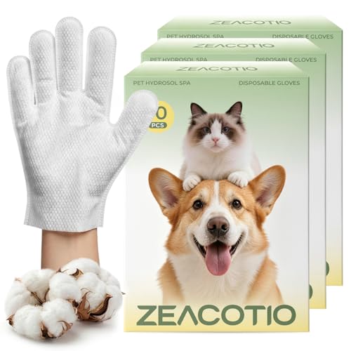 ZeaCotio Pet Wipes for Dogs and Cats, Pet Glove Wipes for Paws, Coat, Face and Butt, Thick Soft Pet Cleaning Wipes for Daily Grooming, Dog Grooming Wipes for Travel and Outdoor Use, 10PCS