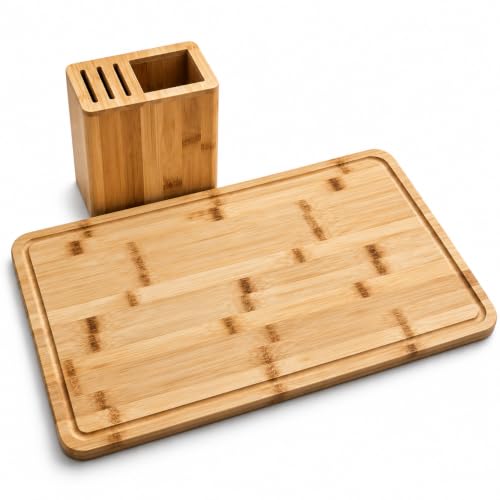 Kit Tábua de Corte Bambu para Churrasco com Porta Talheres