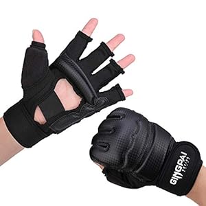 GINGPAI-Half-Mitts-UFC-MMA-Training-Boxing-Punch-Bag-Kickboxing-Sparring-Grappling-Martial-Arts-Muay-Thai-Taekwondo-Wrist-Wraps-Support-Black-Gloves-for-Women-Men-Kids GINGPAI Half Mitts UFC MMA Training Boxing Punch Bag Kickboxing Sparring Grappling Martial Arts Muay Thai Taekwondo Wrist Wraps Support Black Gloves for Women Men Kids