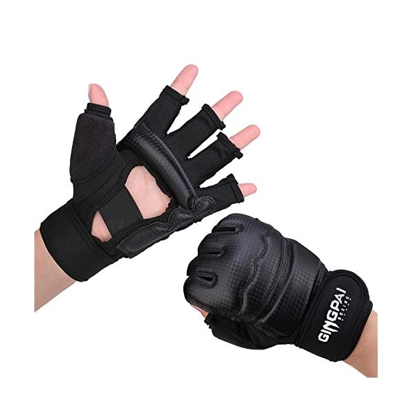 GINGPAI-Half-Mitts-UFC-MMA-Training-Boxing-Punch-Bag-Kickboxing-Sparring-Grappling-Martial-Arts-Muay-Thai-Taekwondo-Wrist-Wraps-Support-Black-Gloves-for-Women-Men-Kids GINGPAI Half Mitts UFC MMA Training Boxing Punch Bag Kickboxing Sparring Grappling Martial Arts Muay Thai Taekwondo Wrist Wraps Support Black Gloves for Women Men Kids