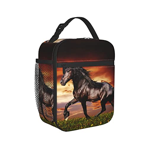 Lunch Box Reusable Insulation Lunch Bag Horse Trot Black Friesian Ice Packs Containers Tote Handbag For Women Men Teens Girls #TOP2