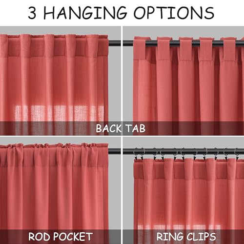Image of Nanspring Extra Long Linen Curtains 108 Inch 9ft for Living Room Brick Red