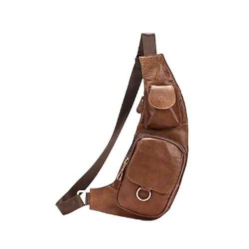 �A�V�����e�B�W�� Men's Versatile Genuine Leather Chest Bag Casual Crossbody Sports Backpack Retro(Style 1)