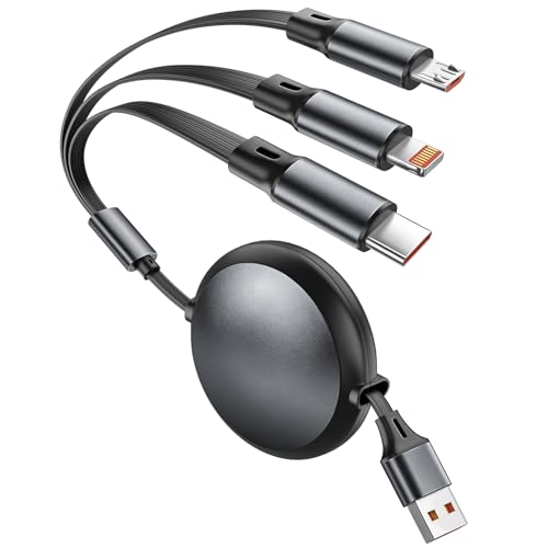 Retractable Multi Charging Cable, 3 in 1 Multiple Charger Cord, Retractable Car Charger Cable with Type C/L/Micro USB Ports for iPhone 17 16 15 14 Pro/ Galaxy S25/Pad, Car Accessories for Men 4ft