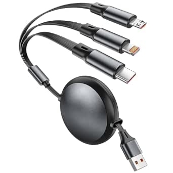3-in-1 Retractable Car Charging Cable, Multi Charger for Devices