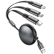Retractable Multi Charging Cable, 3 in 1 Multiple Charger Cord, Retractable Car Charger Cable with Type C/L/Micro USB Ports for iPhone 17 16 15 14 Pro/ Galaxy S25/Pad, Car Accessories for Men 4ft