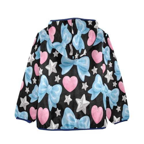 Blue Bows Pink Hearts Stars Toddler Fleece Jacket Girl Boys Hooded Fleece Jacket Coat Warm Outwear Zip-up 3-10T2