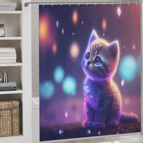 Rideau de douche chat mignon polyester lavable baignoire 183x183 - 2