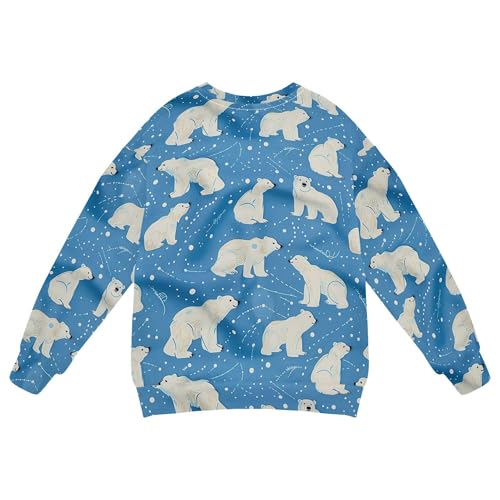 JUNZAN Cartoon Polar Bears Stars Blue Big Girls Hooded Sweatshirt Fleece Fall Tops Shirts Sports 4T2