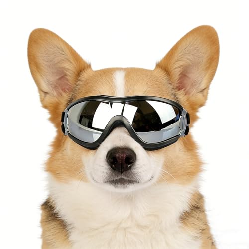 NAMSAN Dog Goggles Small to Medium Breed, Anti-UV Sunglasses for Dogs Medium Breeds, Windproof Driving Dog Eye Protection, Puppy Glasses with Elastic Straps, Adjustable, Black