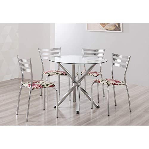 Mesa Redonda com Tampo de Vidro 4800 Unimóvel Cromado