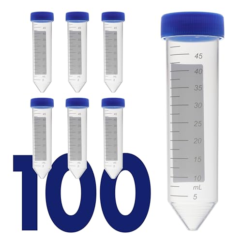 Image of Kashi Scientific 50mL Screw-Cap Conical Centrifuge Tubes, Sterile Transparent Test Tubes with Printed Graduation and Write-on Spot [50mL, 100]