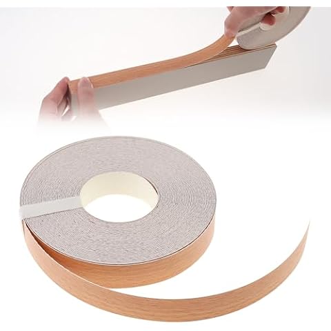 Melamine Edge Banding, PNXKTXO 3/4 inch * 50 ft Beech Wood Grain Hot Melt Adhesive Pre-glued Veneer Edging for Plywood Table Cabinet Furniture (Beech Wood, 3/4inch x 50ft) Cover