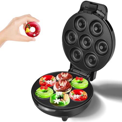 DSP Mini Donut Maker - Non-Stick, Cool Touch Electric Doughnut Machine for Mini Donuts - Perfect for Breakfast, Snacks & Desserts (Black, 7 Donuts)