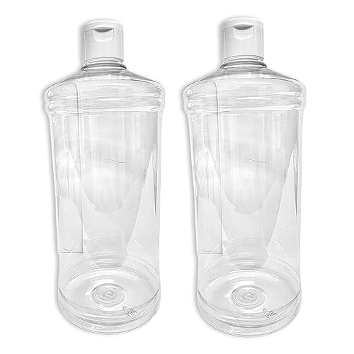 Palmsafe Twin Pack of Clear Transparent 1 Litre Plastic PET Bottles Refillable Reusable with Non Leak Flip Caps for Liquids